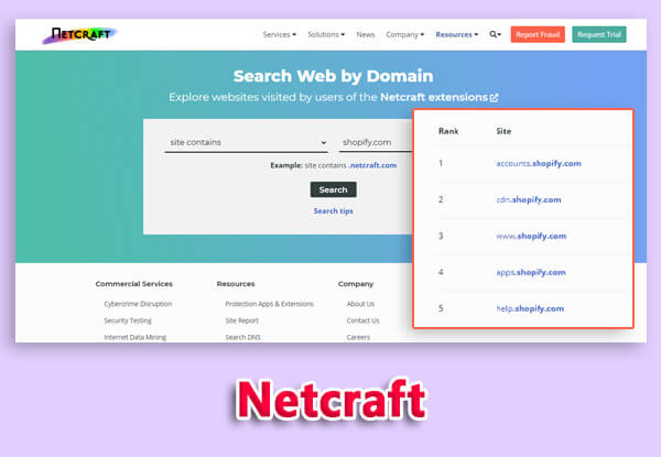 netcraft subdomain scanner tool